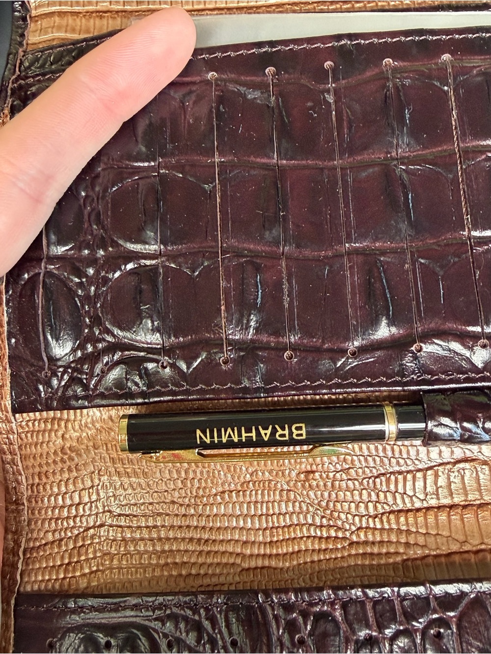 Brahmin Vintage Wallet Croc Embossed Leather Checkbook Complete Set Authentic - Picture 5 of 9
